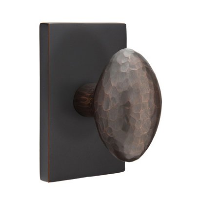 Emtek Passage Hammered Egg Door Knob With Modern Rectangular Rose in Oil Rubbed Bronze
