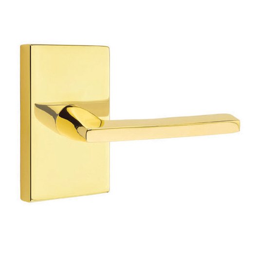 Emtek Passage Helios Right Handed Door Lever And Modern Rectangular Rose with Concealed Screws in Unlacquered Brass