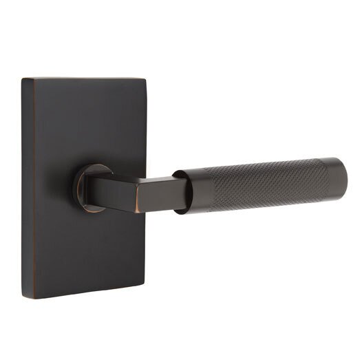 Emtek Passage Knurled Right Handed Lever with L-Square Stem and Modern Rectangular Rose in Oil Rubbed Bronze