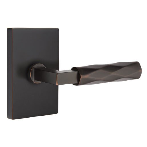 Emtek Passage Tribeca Right Handed Lever with L-Square Stem and Modern Rectangular Rose in Oil Rubbed Bronze