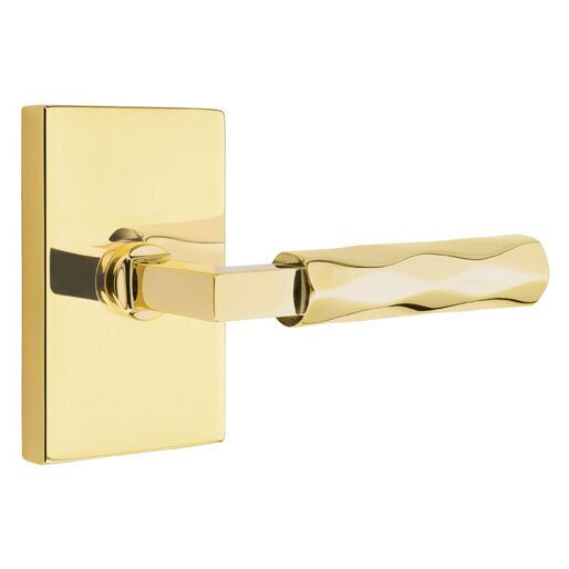 Emtek Passage Tribeca Right Handed Lever with L-Square Stem and Modern Rectangular Rose in Unlacquered Brass