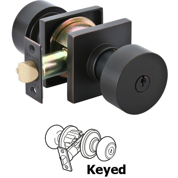 Emtek Keyed Round Knob With Square Rose in Oil Rubbed Bronze