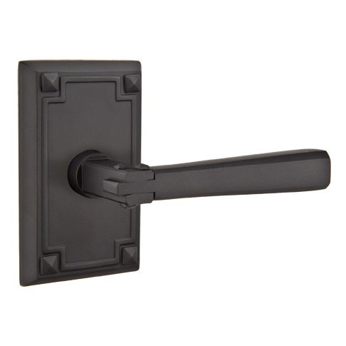 Emtek Right Handed Privacy Arts & Crafts Door Lever with Arts & Crafts Rectangular Rose and Concealed Screws in Flat Black