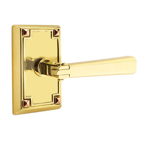 Emtek Right Handed Privacy Arts & Crafts Door Lever with Arts & Crafts Rose in Unlacquered Brass