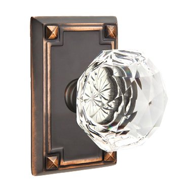 Emtek Diamond Privacy Door Knob and Arts & Crafts Rectangular Rose with Concealed Screws in Oil Rubbed Bronze