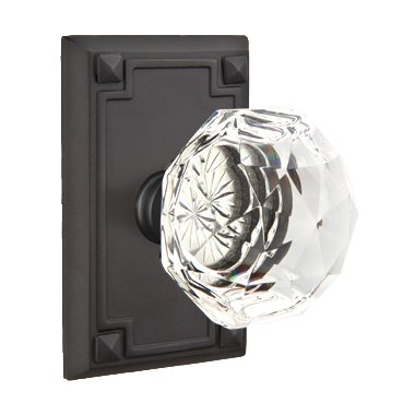 Emtek Diamond Privacy Door Knob and Arts & Crafts Rectangular Rose with Concealed Screws in Flat Black