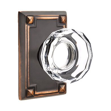 Emtek Lowell Privacy Door Knob and Arts & Crafts Rectangular Rose with Concealed Screws in Oil Rubbed Bronze