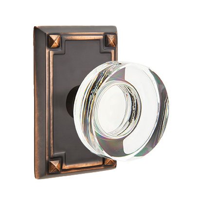 Emtek Modern Disc Glass Privacy Door Knob and Arts & Crafts Rectangular Rose with Concealed Screws in Oil Rubbed Bronze