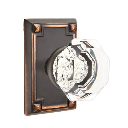 Emtek Old Town Privacy Door Knob and Arts & Crafts Rectangular Rose with Concealed Screws in Oil Rubbed Bronze