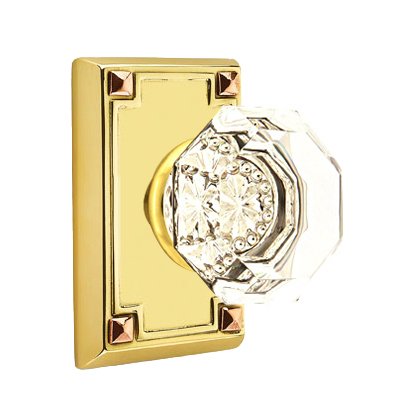 Emtek Old Town Privacy Door Knob and Arts & Crafts Rectangular Rose with Concealed Screws in Unlacquered Brass