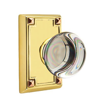 Emtek Providence Privacy Door Knob and Arts & Crafts Rectangular Rose with Concealed Screws in Unlacquered Brass