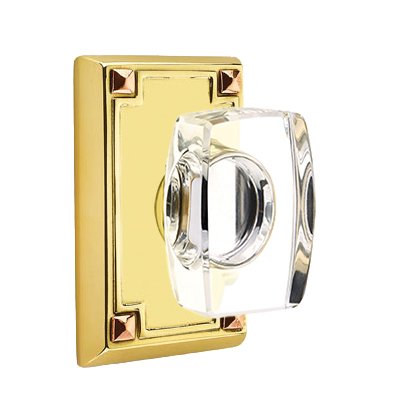 Emtek Windsor Privacy Door Knob with Arts & Crafts Rectangular Rose in Unlacquered Brass