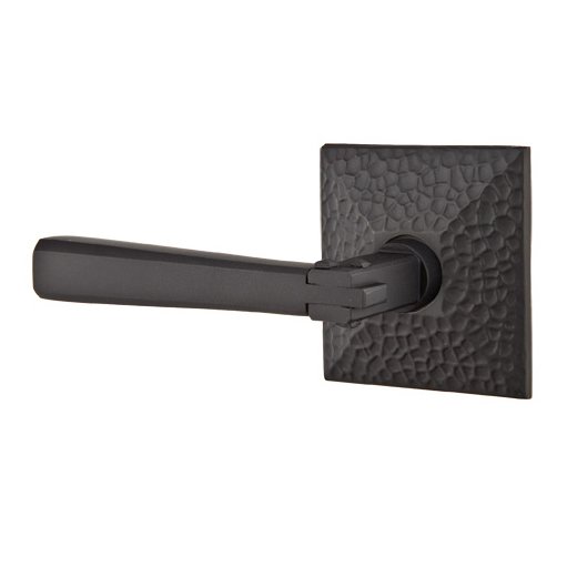 Emtek Left Handed Privacy Arts & Crafts Door Lever with Hammered Rose in Flat Black