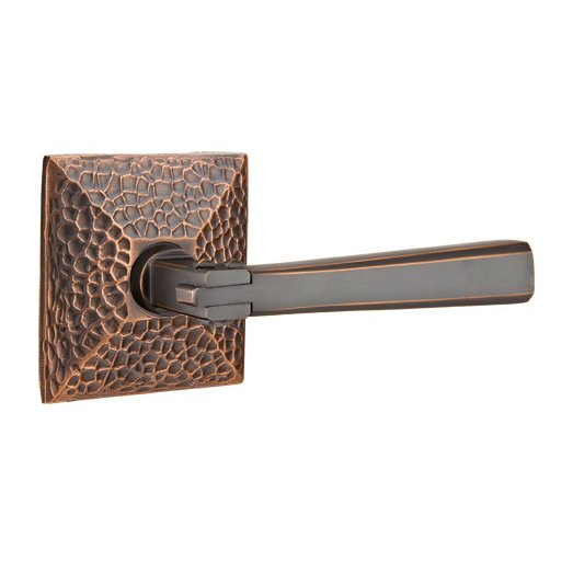 Emtek Privacy Arts & Crafts Door Lever with Hammered Rose with Concealed Screws in Oil Rubbed Bronze