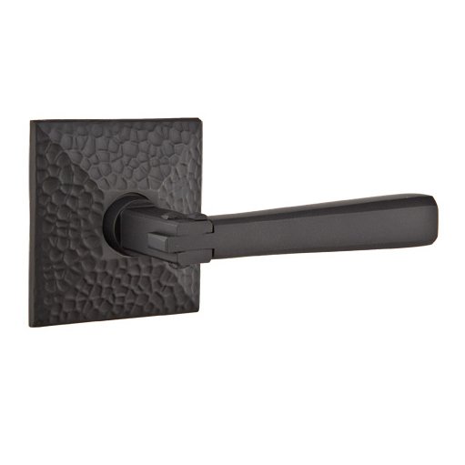 Emtek Right Handed Privacy Arts & Crafts Door Lever with Hammered Rose in Flat Black
