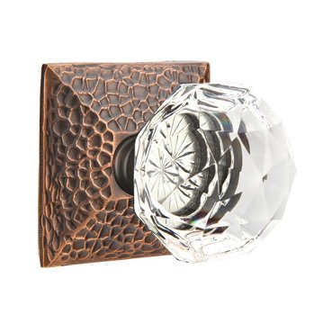 Emtek Diamond Privacy Door Knob with Hammered Rose in Oil Rubbed Bronze