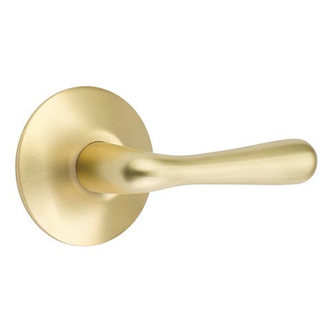 Emtek Privacy Basel Right Handed Door Lever And Modern Rose with Concealed Screws in Satin Brass