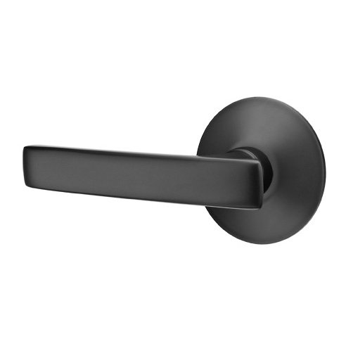 Emtek Privacy Geneva Left Handed Door Lever And Modern Rose with Concealed Screws in Flat Black