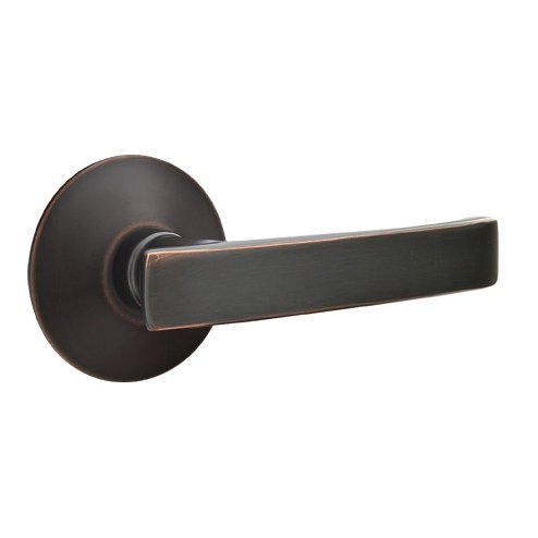 Emtek Privacy Geneva Right Handed Door Lever And Modern Rose with Concealed Screws in Oil Rubbed Bronze