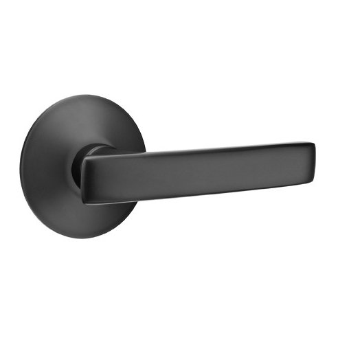 Emtek Privacy Geneva Right Handed Door Lever And Modern Rose with Concealed Screws in Flat Black