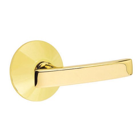 Emtek Privacy Geneva Right Handed Door Lever And Modern Rose with Concealed Screws in Unlacquered Brass
