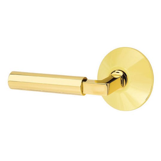 Emtek Privacy Hercules Left Handed Door Lever With Modern Rose in Unlacquered Brass