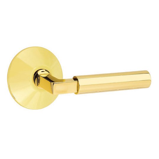 Emtek Privacy Hercules Right Handed Door Lever With Modern Rose in Unlacquered Brass