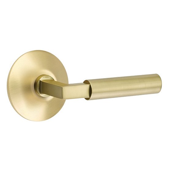 Emtek Privacy Hercules Right Handed Door Lever With Modern Rose in Satin Brass