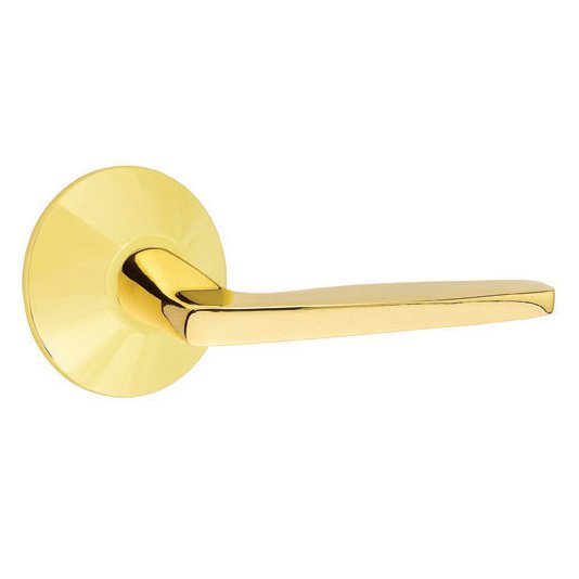 Emtek Privacy Hermes Right Handed Door Lever And Modern Rose with Concealed Screws in Unlacquered Brass