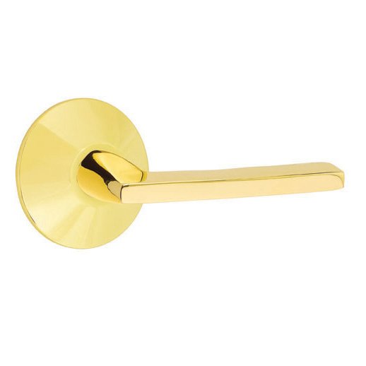 Emtek Privacy Helios Right Handed Door Lever With Modern Rose in Unlacquered Brass