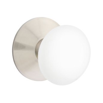 Emtek Privacy Ice White Knob And Modern Rosette With Concealed Screws in Satin Nickel