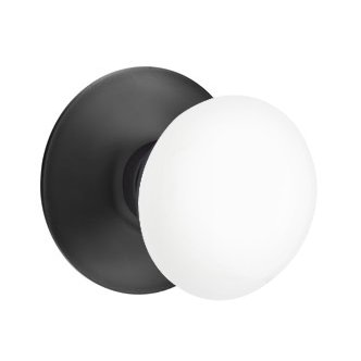 Emtek Privacy Ice White Porcelain Knob With Modern Rosette in Flat Black