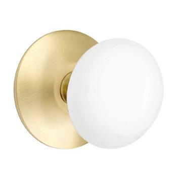 Emtek Privacy Ice White Knob And Modern Rosette With Concealed Screws in Satin Brass