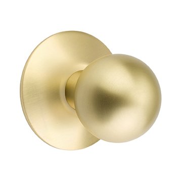 Emtek Privacy Orb Door Knob And Modern Rose With Concealed Screws in Satin Brass