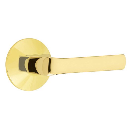 Emtek Privacy Spencer Right Handed Lever with Modern Rose and Concealed Screws in Unlacquered Brass