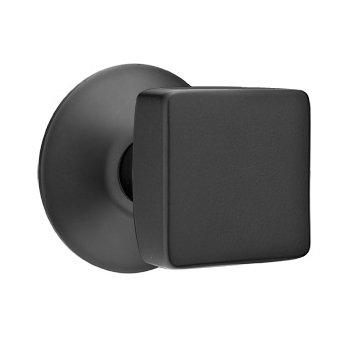 Emtek Privacy Square Door Knob With Modern Rose in Flat Black