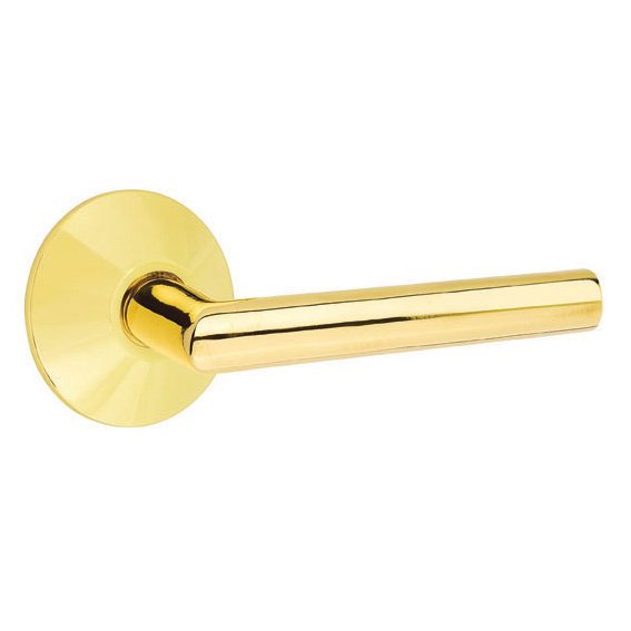 Emtek Privacy Stuttgart Right Handed Door Lever And Modern Rose with Concealed Screws in Unlacquered Brass