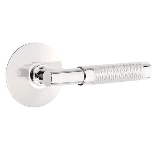 Emtek Privacy Knurled Right Handed Lever with T-Bar Stem and Modern Rose in Polished Chrome