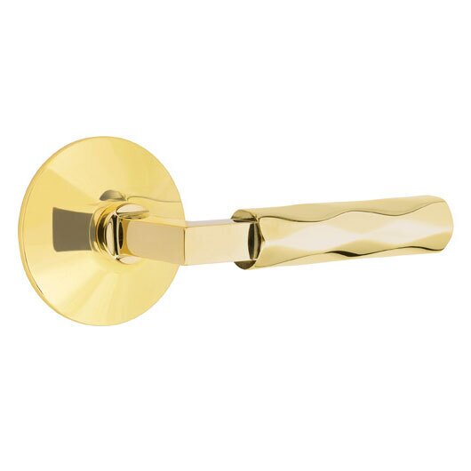 Emtek Privacy Tribeca Right Handed Lever with L-Square Stem and Modern Rose in Unlacquered Brass