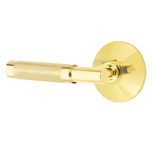 Emtek Privacy Knurled Left Handed Lever with T-Bar Stem and Modern Rose in Unlacquered Brass