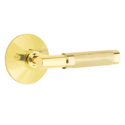 Emtek Privacy Knurled Right Handed Lever with T-Bar Stem and Modern Rose in Unlacquered Brass