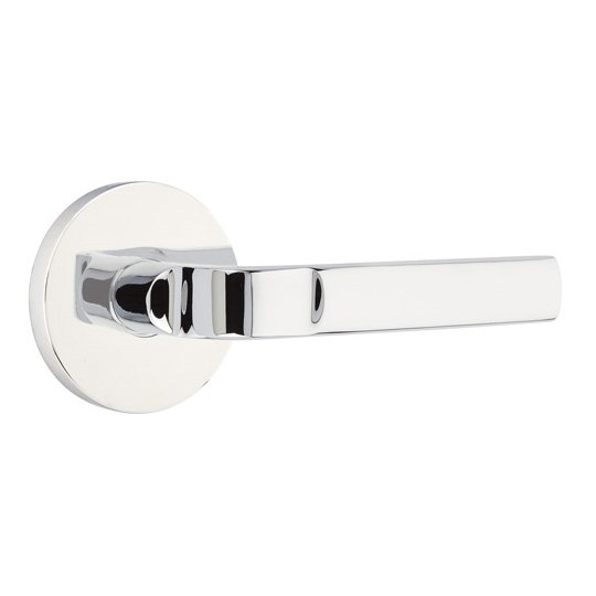Emtek Privacy Aston Right Handed Lever with Disk Rose in Polished Chrome
