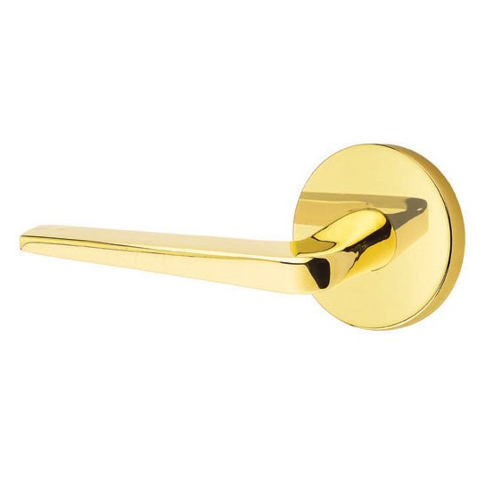 Emtek Privacy Athena Left Handed Door Lever With Disk Rose in Unlacquered Brass