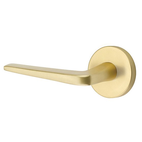 Emtek Privacy Athena Left Handed Door Lever With Disk Rose in Satin Brass