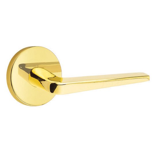 Emtek Privacy Athena Right Handed Door Lever And Disk Rose with Concealed Screws in Unlacquered Brass