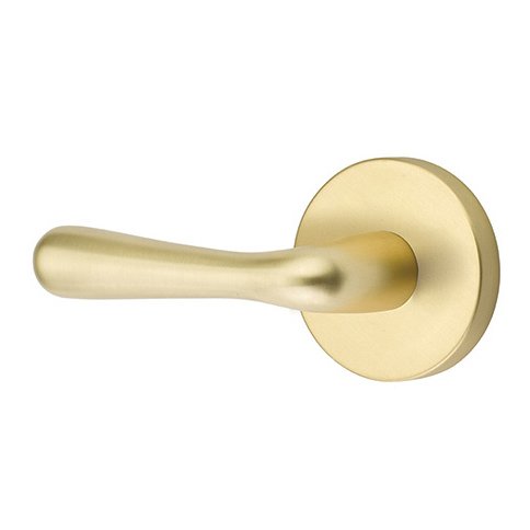 Emtek Privacy Basel Left Handed Door Lever With Disk Rose in Satin Brass