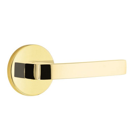Emtek Privacy Breslin Right Handed Lever with Disk Rose in Unlacquered Brass