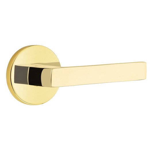 Emtek Privacy Dumont Right Handed Lever with Disk Rose in Unlacquered Brass