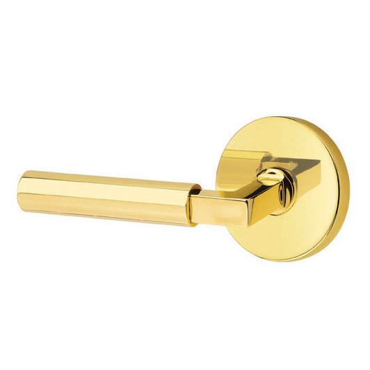 Emtek Privacy Hercules Left Handed Door Lever And Disk Rose with Concealed Screws in Unlacquered Brass