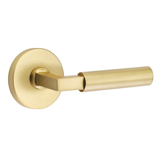 Emtek Privacy Hercules Right Handed Door Lever And Disk Rose with Concealed Screws in Satin Brass